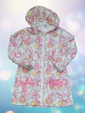 Hello Kitty Girl's Pink and White Floral Hooded Windbreaker/Jacket
